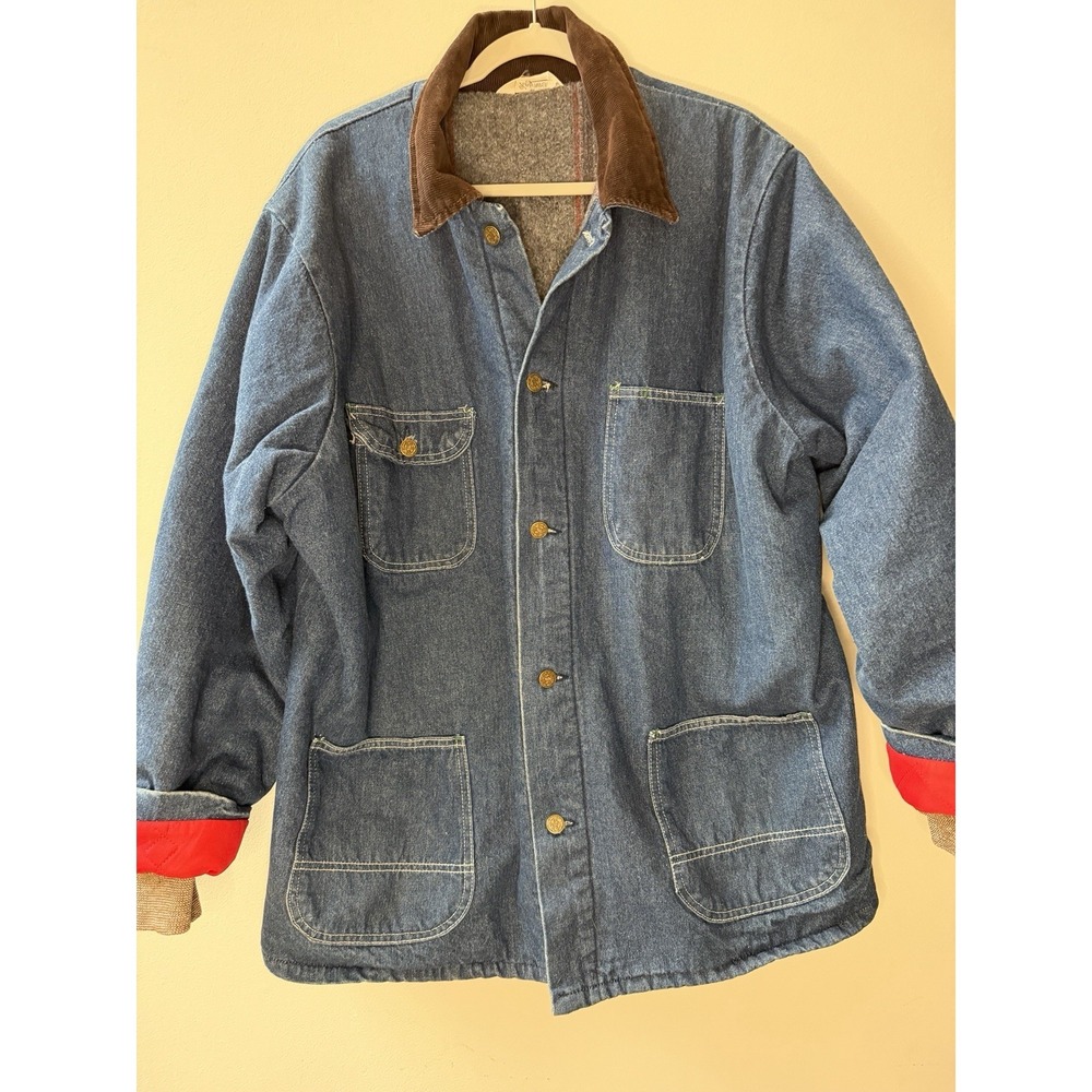 Rare VTG KEY IMPERIAL Blanket Lined Corduroy Collar Denim Jean Jacket 90s Blue